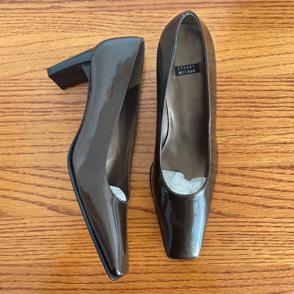 Stuart Weitzman Patent Leather Low Block Brown Heels Shoes 9.5 - Picture 10 of 11